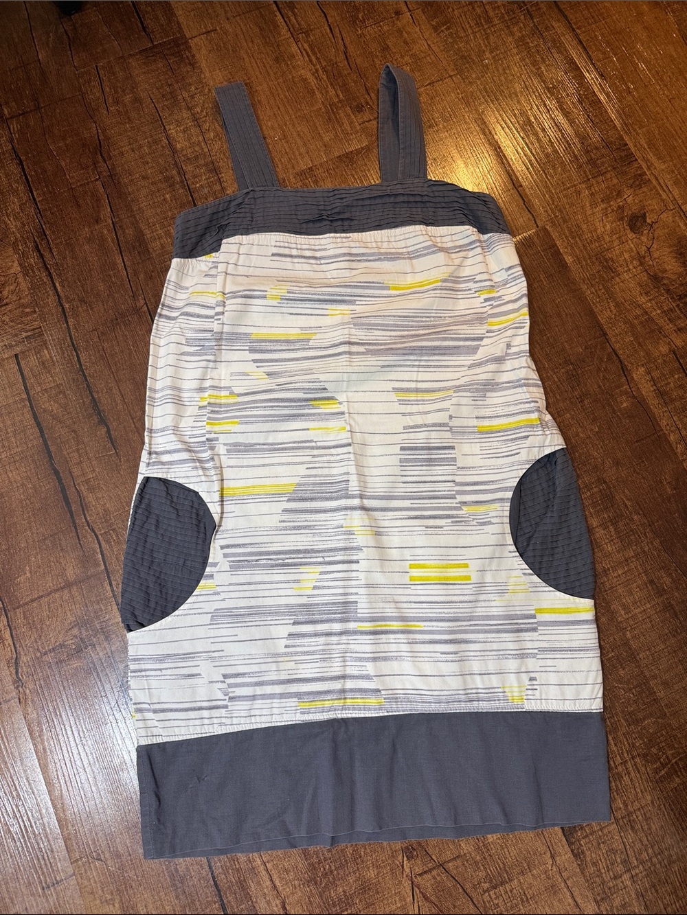 Sleeveless Gray & Yellow Striped Tank Dress